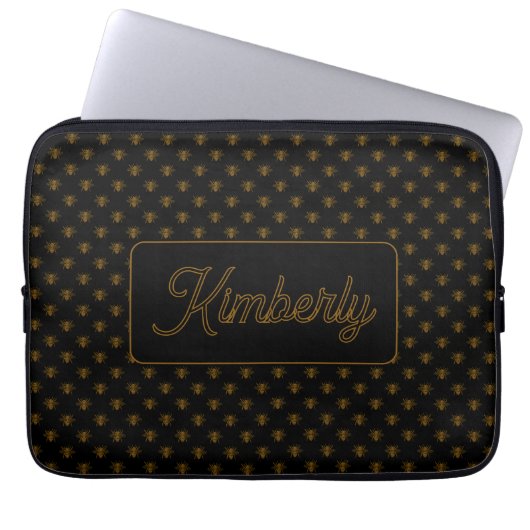 Gold Bee Custom Name Monogram Design Laptopschutzhülle (Vorderseite)