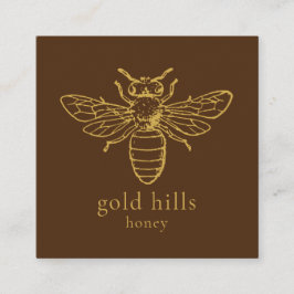 Gold Bee QR Code Brown Square Biz Card Quadratische Visitenkarte