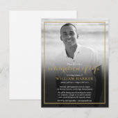 Gold Beerdigung Schwarz-Weiß-Foto Einladung Postkarte (Vorne/Hinten)