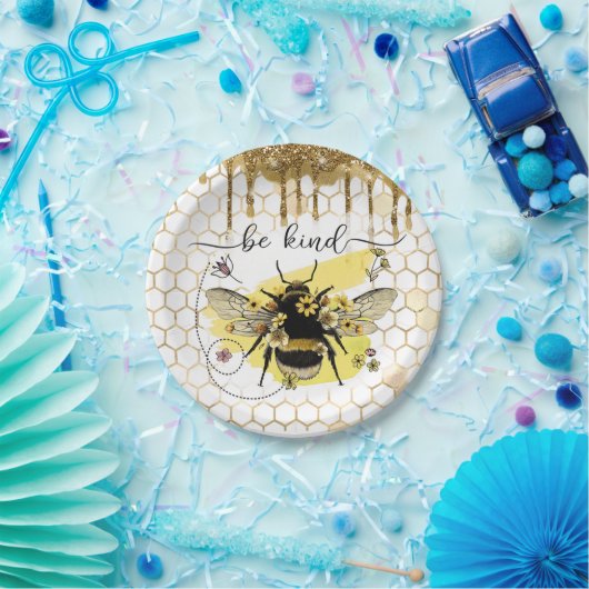 Gold Bees Kind Pappteller (Party)