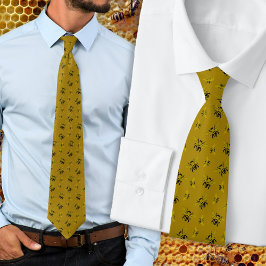 Gold Bees Patterned Neck Tie Krawatte