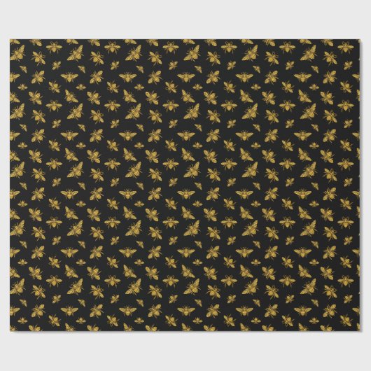 Gold Bees Wrapping Paper Geschenkpapier (Flach)