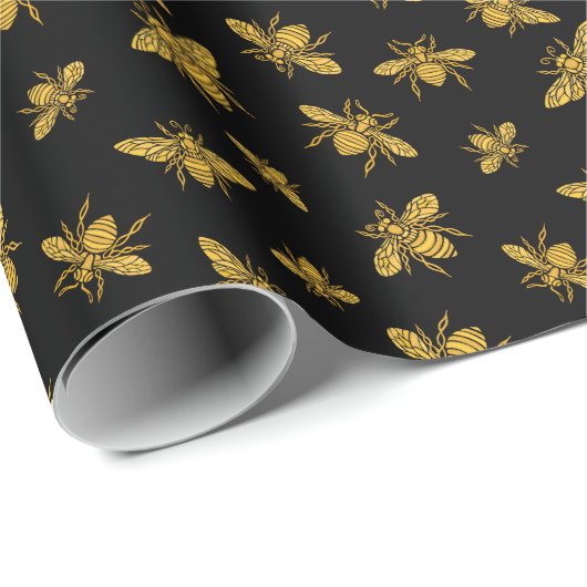 Gold Bees Wrapping Paper Geschenkpapier (Rolleneckpunkt)