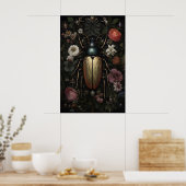 Gold Beetle In Dark Flower Garden, Moody Bug Poster (Küche)