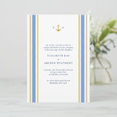 Gold bei Hochzeit von Navy Blue Nautical Stripes Einladung (Stehend Vorderseite)