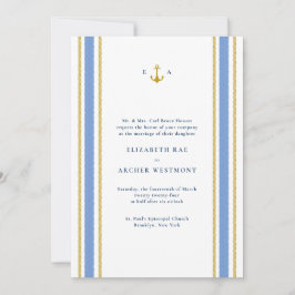 Gold bei Hochzeit von Navy Blue Nautical Stripes Einladung