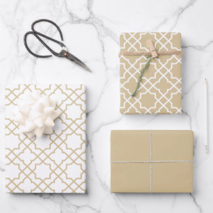 Gold Beige Arabesque Muster Geschenkpapier Set