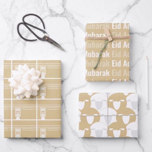 Gold Beige Eid Adha Mubarak Kaaba Sheep Geschenkpapier Set (Vorderseite)
