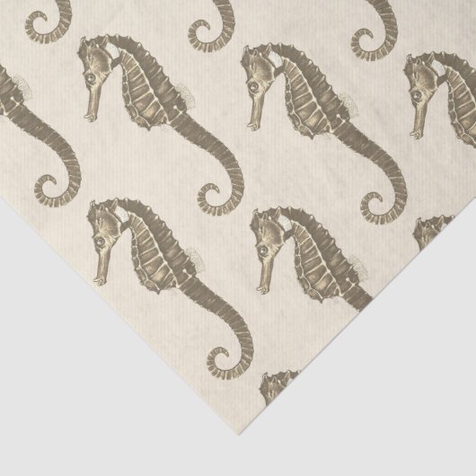 Gold Beige Marine Life Seepferd Muster Seidenpapier (Detail)