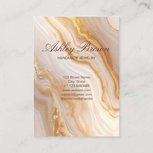 Gold Beige Marmor Handgefertigte Schmuckstücke Ohr Visitenkarte (Rückseite)