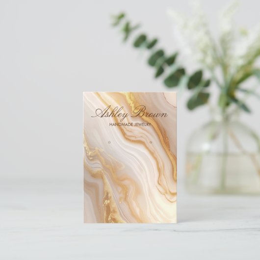 Gold Beige Marmor Handgefertigte Schmuckstücke Ohr Visitenkarte (Stehend Vorderseite)