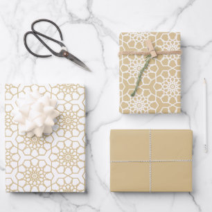 Gold Beige Nahtloses arabisches Muster Geschenkpapier Set
