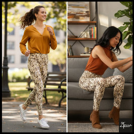 Gold Beige Überfülltes Hundegesicht Wiederholungsm Leggings