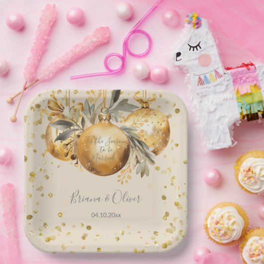 Gold Beige Weihnachtsfeier Pappteller (Party)