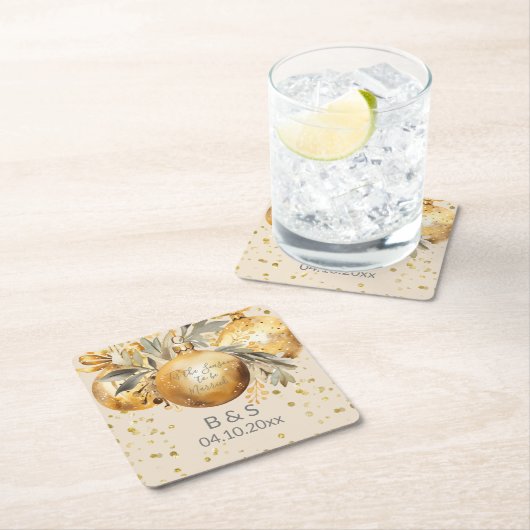 Gold Beige Weihnachtsfeier Rechteckiger Pappuntersetzer (Vor Ort)