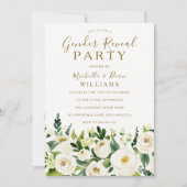 Gold Beige & Weiße Blume Gender Reveal Party Einladung (Vorderseite)