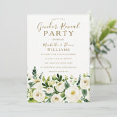 Gold Beige & Weiße Blume Gender Reveal Party Einladung (Stehend Vorderseite)