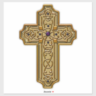 Gold Bejeweled Celtic Style Cross  Aufkleber