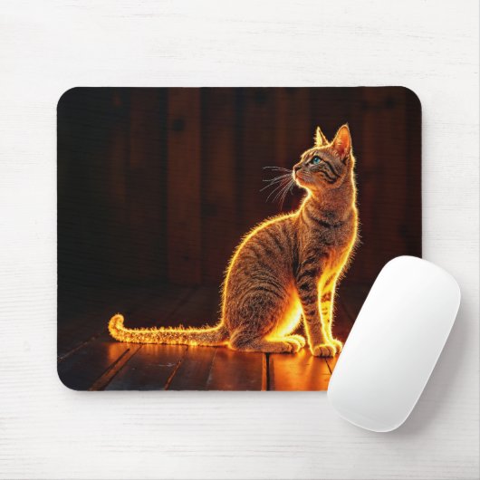 Gold beleuchtete Katzenleuchte und Schattentiere K Mousepad (Mit Mouse)