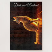 Gold beleuchtete Katzenleuchte und Schattentiere K Puzzle (Vertikal)