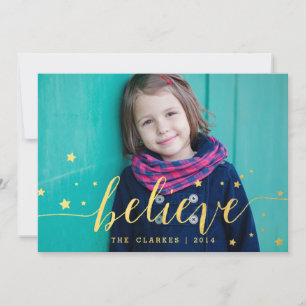 Gold Believe Handwriting   Holiday Photo Card Feiertagskarte