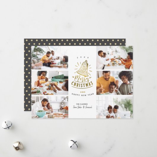 Gold Bell Frohe Weihnachten 6 Foto Collage (Vorderseite/Rückseite Beispiel)