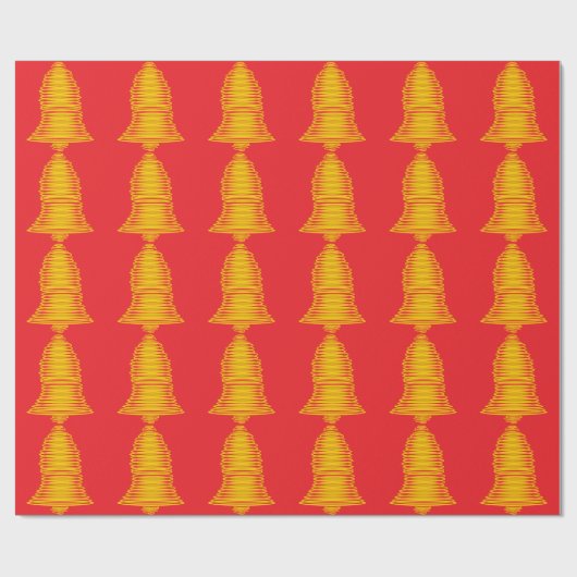 Gold Bell Red Wrapping Paper Geschenkpapier (Flach)
