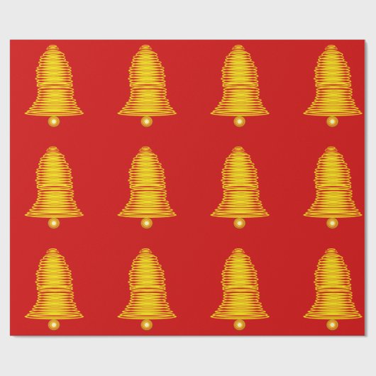 Gold Bells on Red Wrapping Paper Geschenkpapier (Flach)