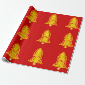 Gold Bells on Red Wrapping Paper Geschenkpapier (Ungerollt)