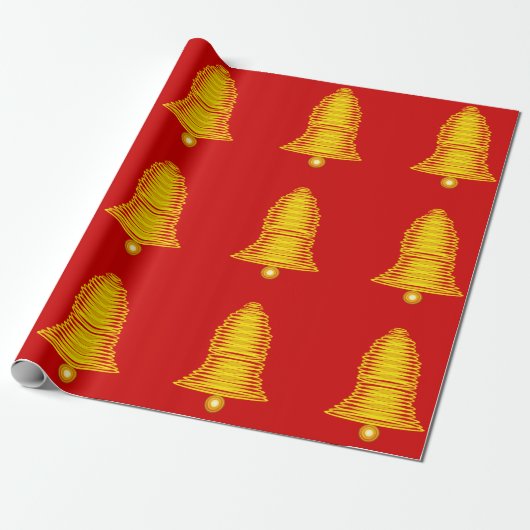 Gold Bells on Red Wrapping Paper Geschenkpapier (Ungerollt)