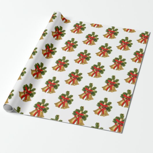 Gold Bells Retro Weihnachtswrapping Paper Geschenkpapier (Ungerollt)