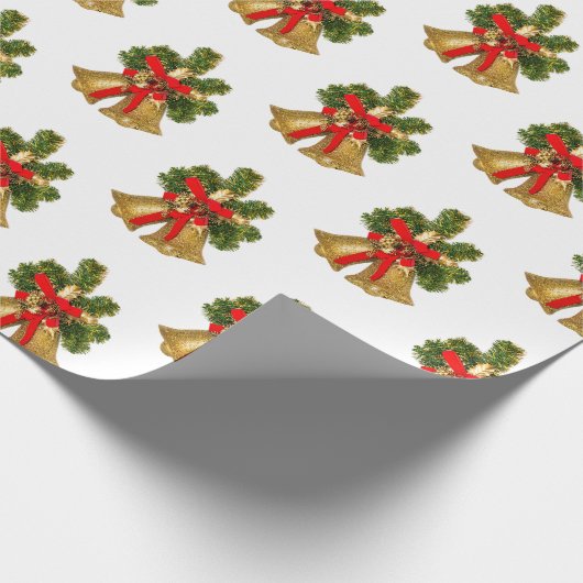 Gold Bells Retro Weihnachtswrapping Paper Geschenkpapier (Ecke)
