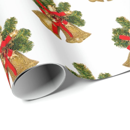 Gold Bells Retro Weihnachtswrapping Paper Geschenkpapier (Rolleneckpunkt)