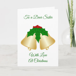 Gold Bells Schwester Weihnachtskarte Feiertagskarte
