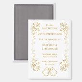 Gold Bells Scrollwork Design Wedding Save the Date Magnet (Vorderseite/Rückseite)