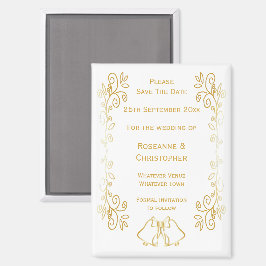Gold Bells Scrollwork Design Wedding Save the Date Magnet