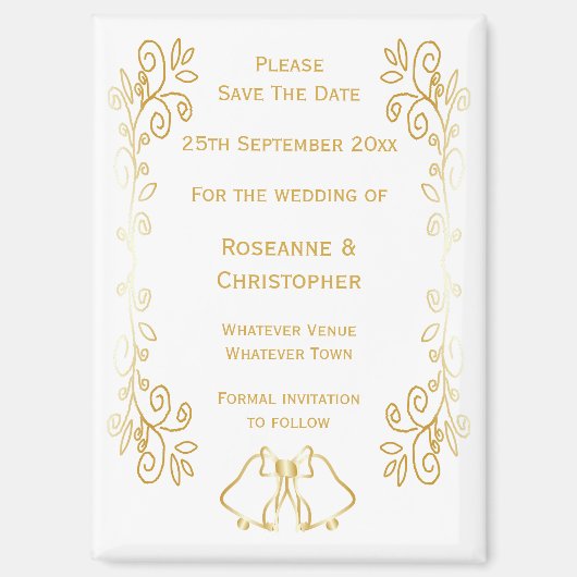 Gold Bells Scrollwork Design Wedding Save the Date Magnet (Vorderseite)