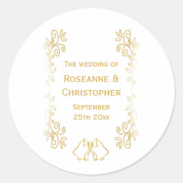 Gold Bells Scrollwork Hochzeitsdesign Runder Aufkleber