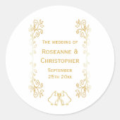 Gold Bells Scrollwork Hochzeitsdesign Runder Aufkleber (Vorderseite)
