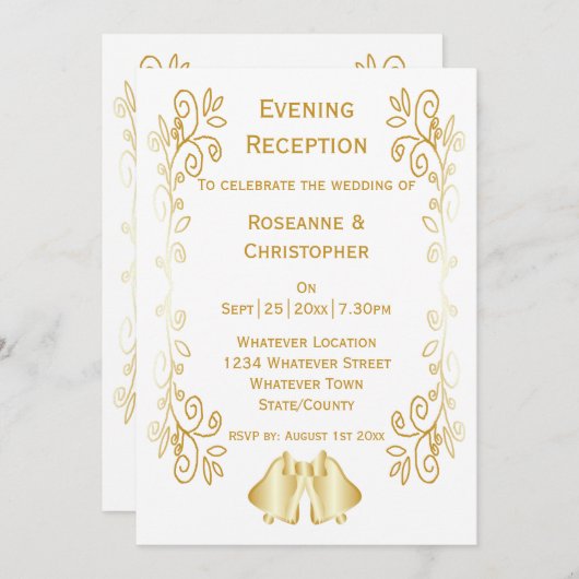 Gold Bells Scrollwork Hochzeitsempfang Einladung (Vorne/Hinten)