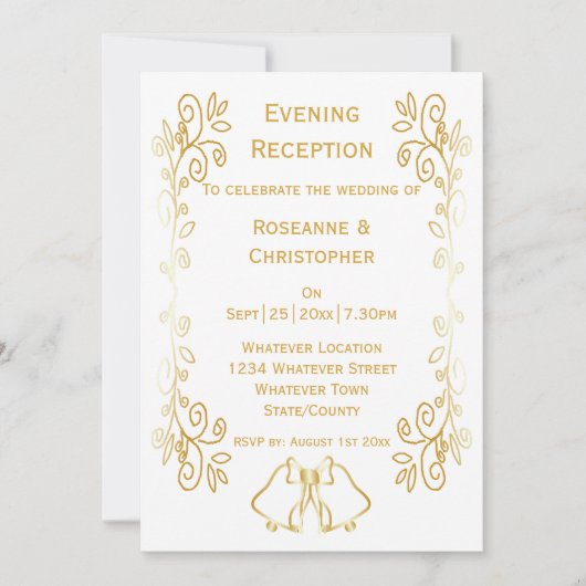 Gold Bells Scrollwork Hochzeitsempfang Einladung (Vorderseite)