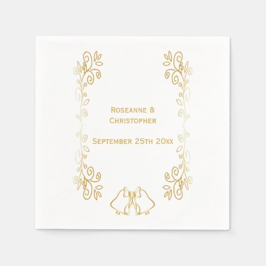 Gold Bells Scrollwork Hochzeitsempfang Serviette (Vorderseite)