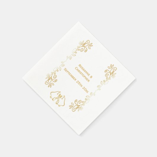 Gold Bells Scrollwork Hochzeitsempfang Serviette (Ecke)
