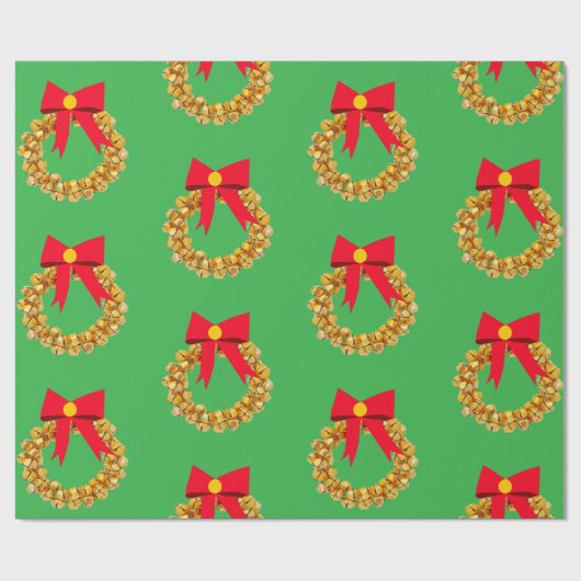 Gold Bells Wreath Green Wrapping Paper Geschenkpapier (Flach)