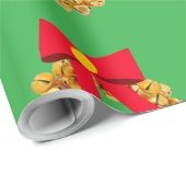 Gold Bells Wreath Green Wrapping Paper Geschenkpapier (Rolleneckpunkt)