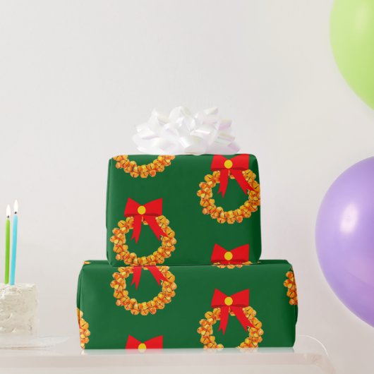 Gold Bells Wreath Green Wrapping Paper Geschenkpapier (Partygeschenke)