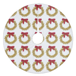 Gold Bells Wreath Tree Skirt Fleece Weihnachtsbaumdecke