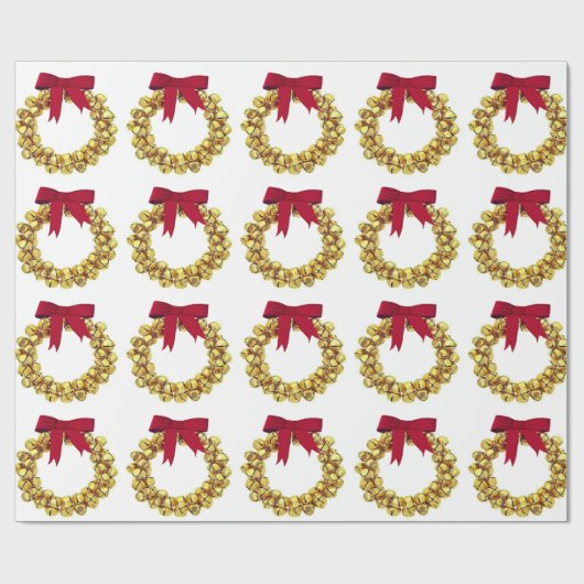 Gold Bells Wreath Wrapping Paper Geschenkpapier (Flach)