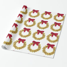 Gold Bells Wreath Wrapping Paper Geschenkpapier
