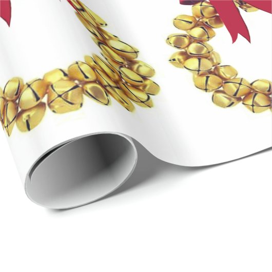 Gold Bells Wreath Wrapping Paper Geschenkpapier (Rolleneckpunkt)